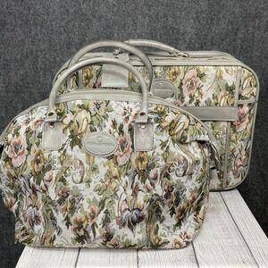 Vintage American Flyer Tapestry Floral 2 Piece Suitcase Set Carry‎ On